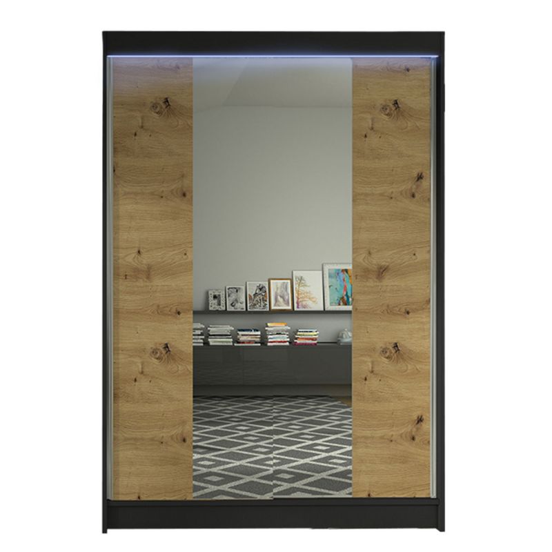 Szafa MIRJAN 24 z drzwiami przesuwnymi Lino II z oświetleniem RGB czarny/dąb artisan 1 szt.