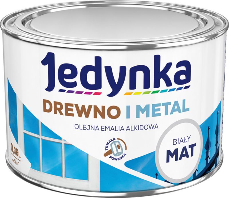 Emalia alkidowa Jedynka Drewno i Metal biały mat 0,36 l
