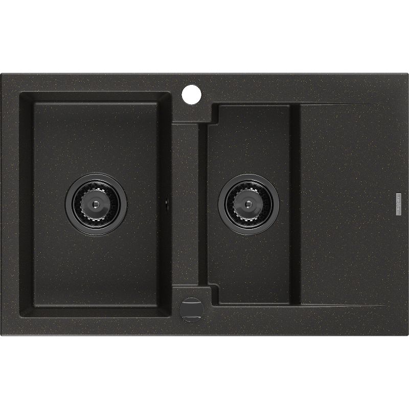 Zlewozmywak wpuszczany Mexen Gaspar 1,5-komorowy czarny/złoty metalik 737x475 mm 6507731505-75-B