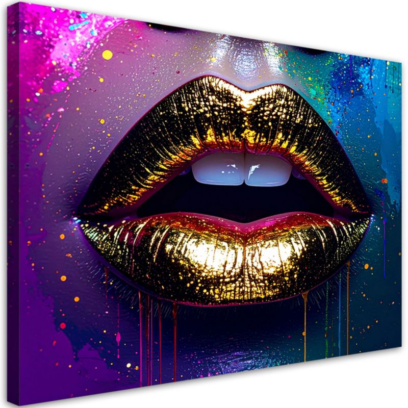 Obraz nowoczesny do sypialni salonu Feeby Złote Usta Twarz Kobiety Abstrakcja 120x80cm 1szt
