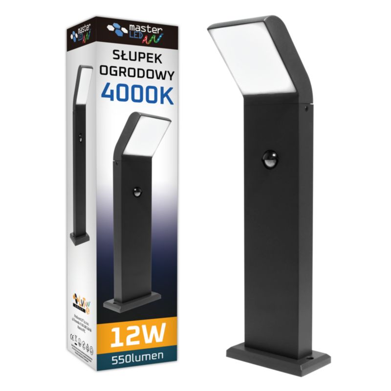 Lampa ogrodowa LED MasterLED Clark 50cm 12W z czujnikiem ruchu PIR Czarny IP54 1 szt