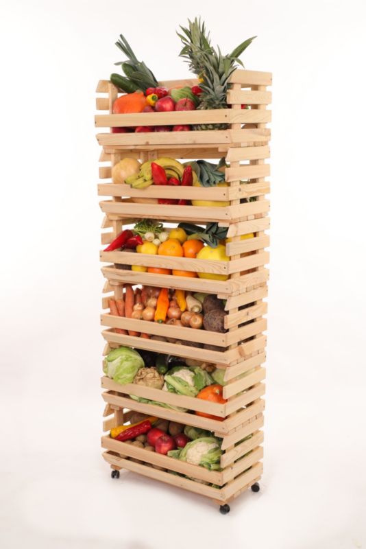 Regał na warzywa i owoce MODO24 na kółkach 157x57x30 cm 6 skrzynek drewno naturalne 1 szt