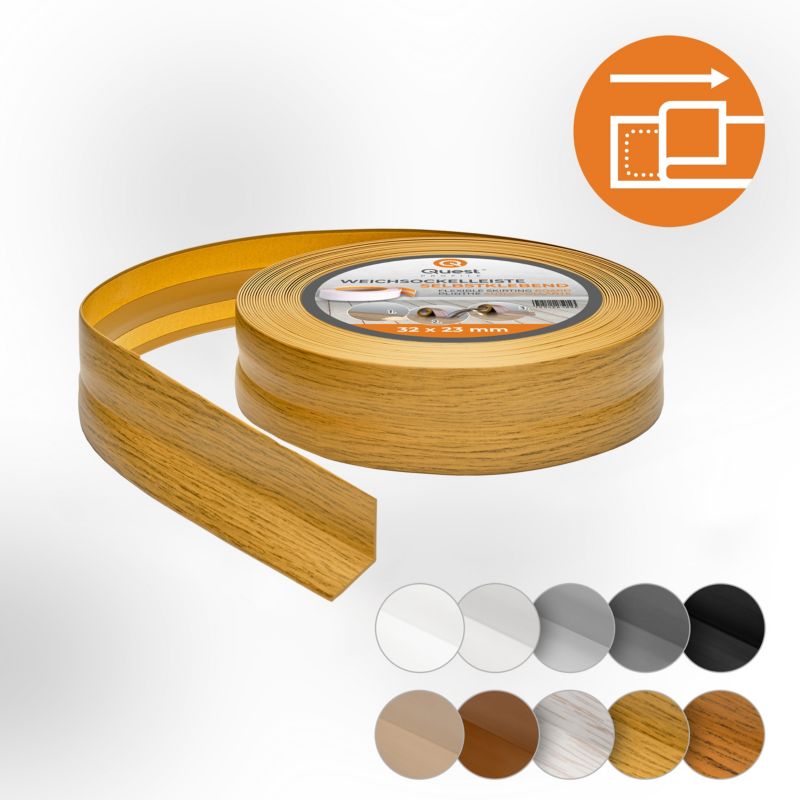 Listwa przypodłogowa PCV 32x23mm, QUEST, samoprzylepna elastyczna, miękka listwa podłogowa, cokołowa, dębowy, 25m