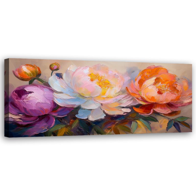 Obraz do salonu sypialni Feeby Piwonie Kwiaty Natura Kolorowe 150x50 cm 1 szt