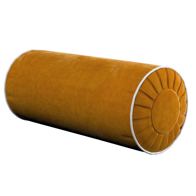 Poduszka wałek z zakładkami z lamówką Dekoria Velvet śr. 20 x 50 cm miodowy 1 szt.