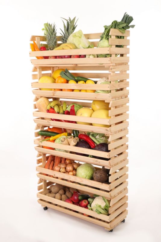 Regał na warzywa i owoce MODO24 na kółkach 157x77x30 cm 6 skrzynek drewno naturalne 1 szt