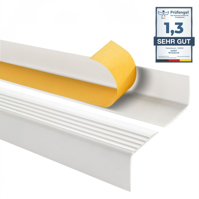Profil schodowy PCV 50x42mm, QUEST, samoprzylepny antypoślizgowy nosek schodowy, RGP, biały, 1.3m