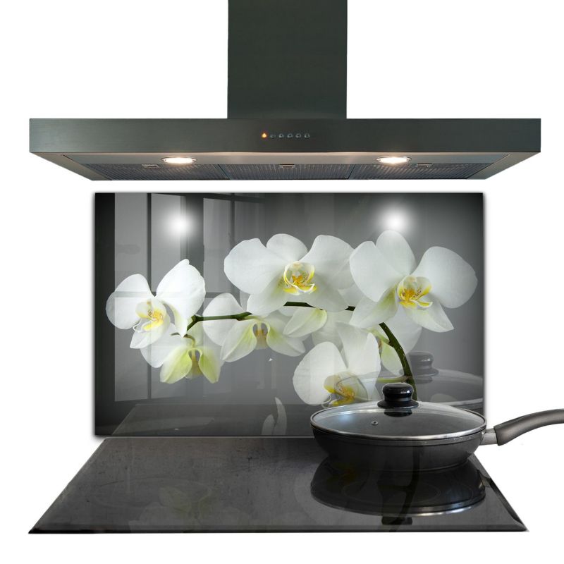 Panel do kuchni Wallfluent 100x70 cm Biały Storczyk Szklany 1 szt.