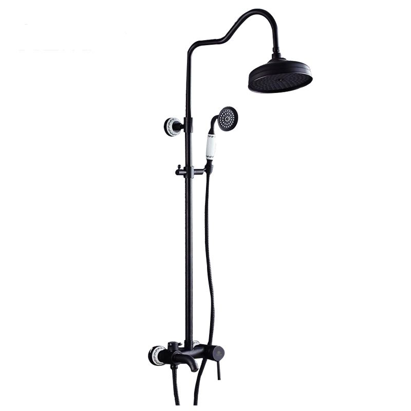 Bateria prysznicowa Lauferi MELETE ścienna z deszczownicą mosiężna czarna retro 1 szt.