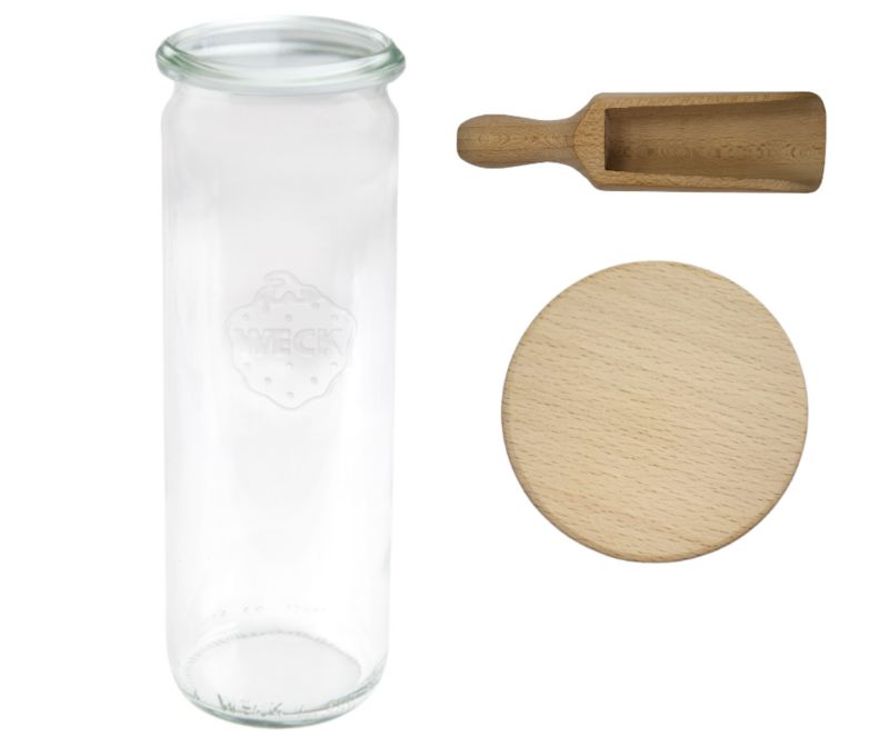 Słoik MODO24 Weck 600 ml fi 60 cylinder drewniane wieko miarka 1 kpl.