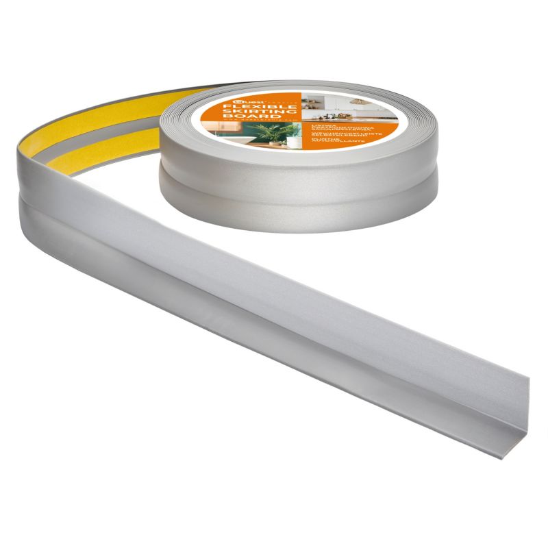 Listwa wykończeniowa PCV 30x30mm, QUEST, samoprzylepna, elastyczna, miękka taśma dekoracyjna, srebrny, 5m