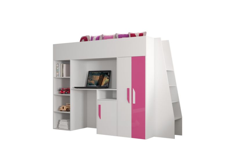 Łóżko piętrowe Antresola Abiks PARTY 15 biały + różowy 1 szt.