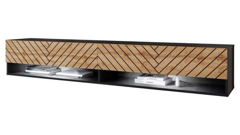 Szafka RTV MIRJAN 24 A180 MDF z oświetleniem LED RGB czarny grafit/jodełka wotan 1 szt.