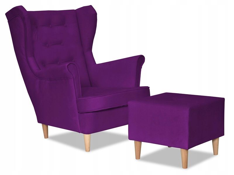 Fotel uszak do salonu z podnóżkiem Family Meble Diana fioletowy 1szt