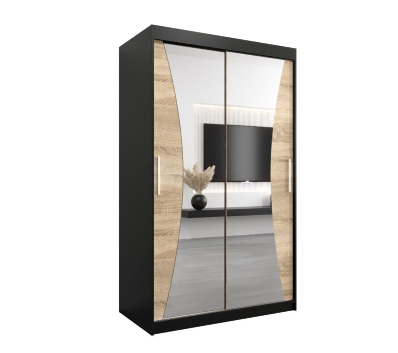 Szafa przesuwna Garderoba Abiks MONACO 120 czarny mat + dąb sonoma 1 szt.