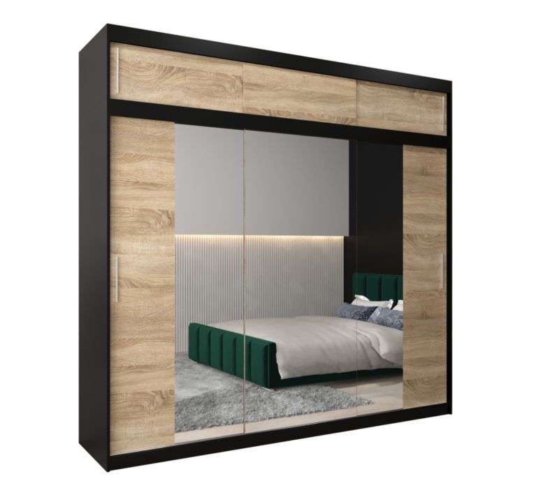 Szafa przesuwna Garderoba Abiks Tokyo 2 250 czarny + sonoma z nadstawką 1 szt.