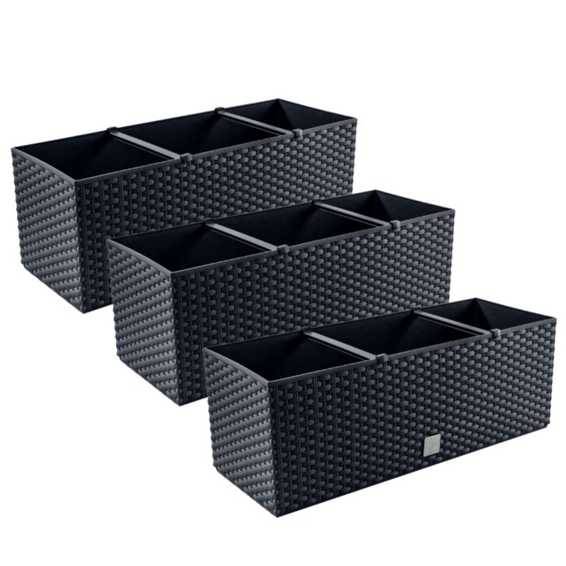 Skrzynki Balkonowe EDANTI Na Taras Doniczka Na Kwiaty Rośliny Antracyt 3 szt.