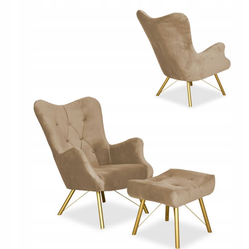 Fotel do salonu z podnóżkiem Family Meble Luna beżowy 1szt