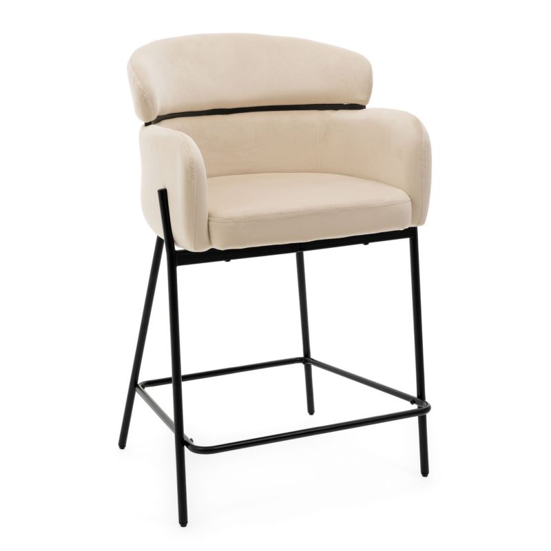 Hoker barowy tapicerowany New Home BOLZANO beżowy welurowy z podłokietnikami 1 szt.