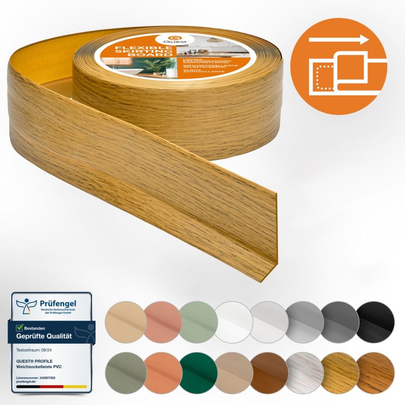Listwa przypodłogowa PCV 50x20mm, QUEST, samoprzylepna elastyczna, miękka listwa podłogowa, cokołowa, dębowy, 15m