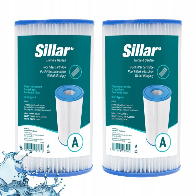 Filtr do basenu, jacuzzi, Sillar, zamiennik, do pomp basenowych Intex typ A C 29003, Bestway typ III, 2 szt