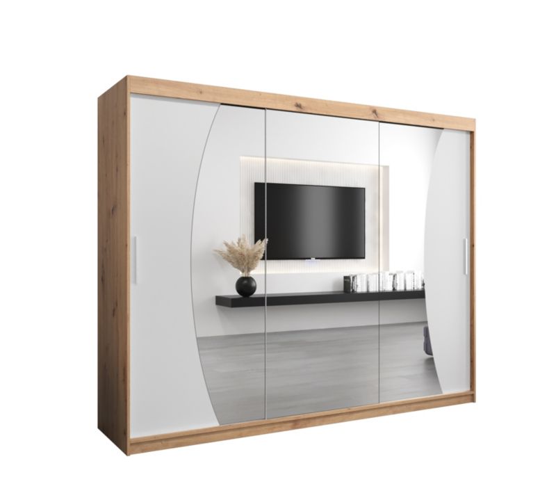 Szafa przesuwna Garderoba Abiks WAVE 250 dąb artisan + biały mat 1 szt.