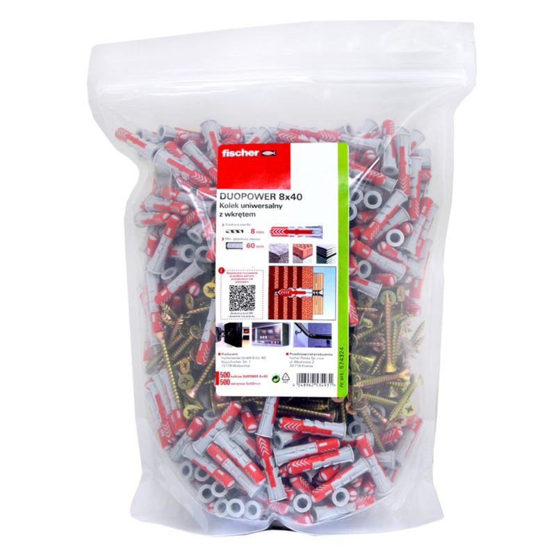 Kołek Fischer DuoPower 8 x 40 z wkrętem 500 sztuk