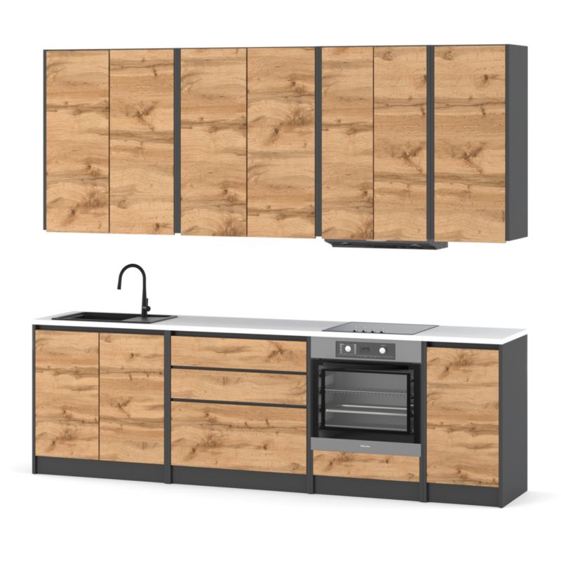 Zestaw Kuchenny Hurtownia-Mebli Z Blatem Kuchnia Bella Piekarnik 260cm Szary Mat Dąb Wotan 260x47x185 cm 1szt.
