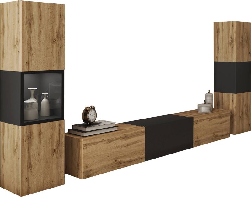 Meblościanka MINIO go for it BRELA III dąb wotan/czarny z LED, 1 szt.