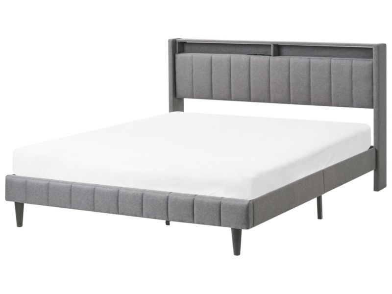 Łóżko LED Beaulieu 160 x 200 cm Z portem USB ze schowkiem Ciemnoszary 1 szt.