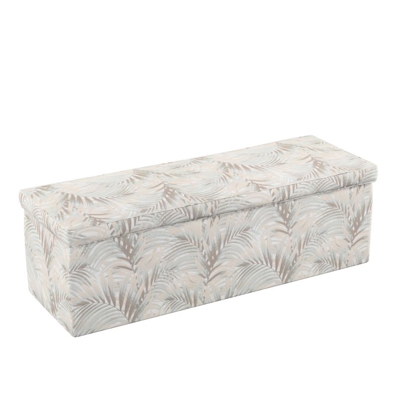 Skrzynia tapicerowana Dekoria 120 x 40 x 40 cm beżowo-kremowe liście palmy na białym tle 1 szt.