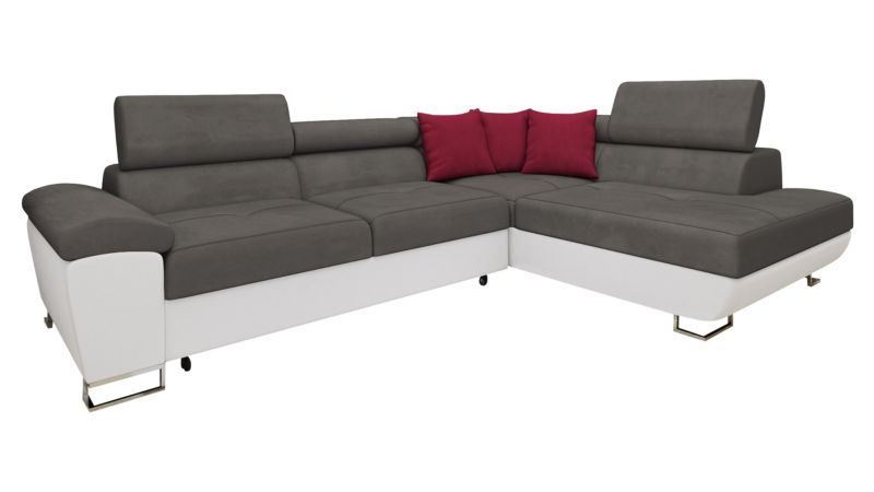 Narożnik z funkcją spania MIRJAN 24 Cotere prawy biała ekoskóra/stalowy szary/wiśniowy 1 szt.