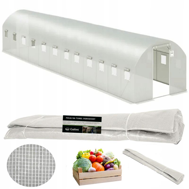 Folia Cultivo Poszycie Na Tunel Ogrodowy Szklarnia 4x12x2 Biały Podwójne Drzwi Uv 1 szt