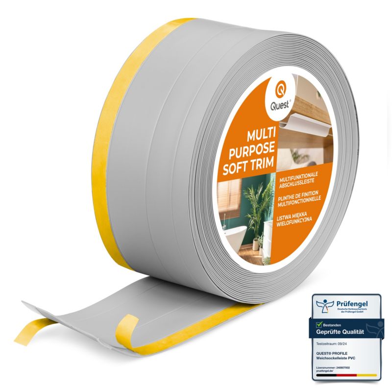 Listwa wykończeniowa W2 z PCV 4w1 120mm, QUEST samoprzylepna, maskująca elastyczna listwa podłogowa, ścienna, szary, 25m