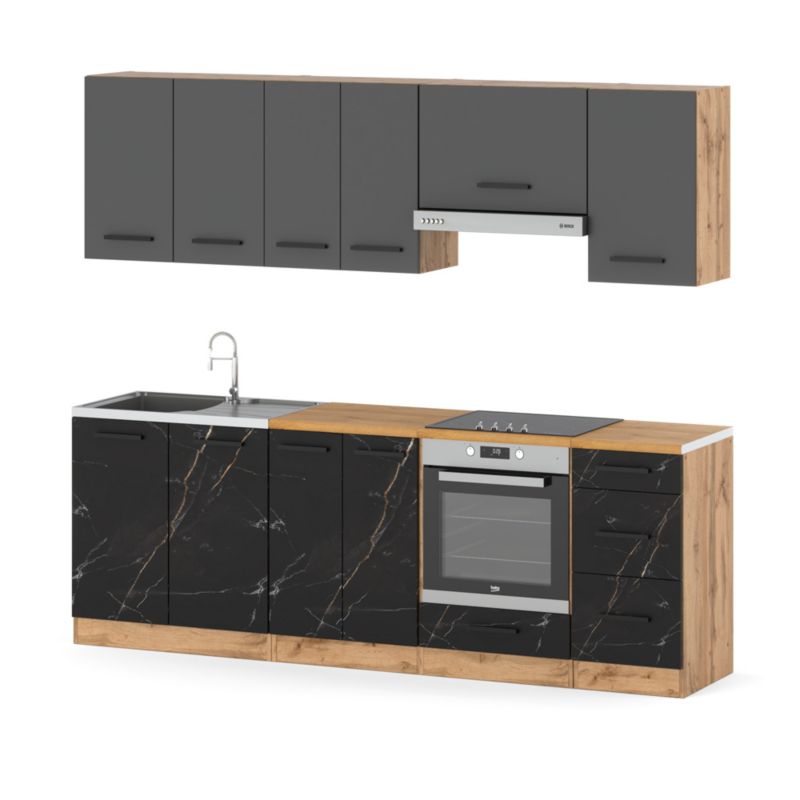 Zestaw Kuchenny Hurtownia-Mebli Z Blatem Kuchnia Mokka Plus 240cm Dąb Wotan Szary Mat/San Sebastian 240x47x145 cm 1szt.