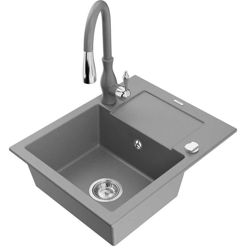 Zlewozmywak granitowy 1-komorowy Mexen Enzo z ociekaczem i baterią kuchenną Telma beżowy - 6506-69-670200-00 1 szt.