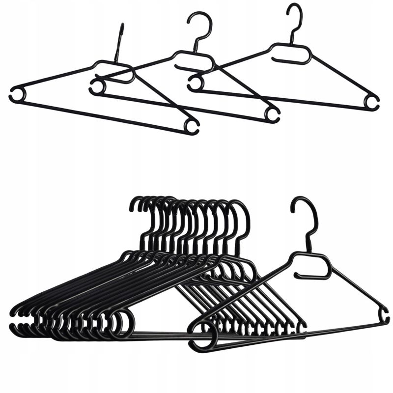 Wieszaki na ubrania Rodeno czarne plastikowe 100 szt.