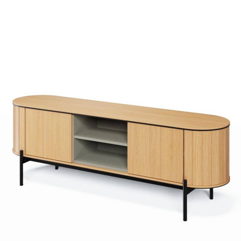 Szafka RTV dwudrzwiowa ROTTO z zaokrąglonymi bokami na czarnych nóżkach