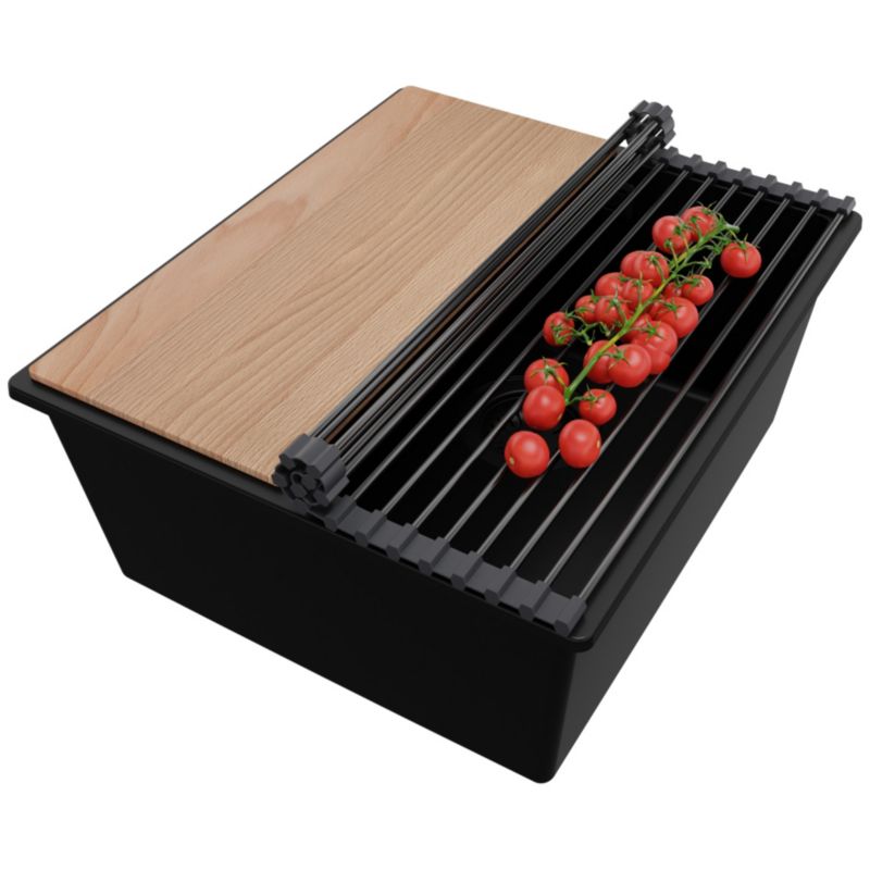 Zlewozmywak Londyn Slim PRIMAGRAN Nablatowy 41x47cm do szafki od 45cm z Syfonem i Dodatkiem Cały Czarny 1 szt.