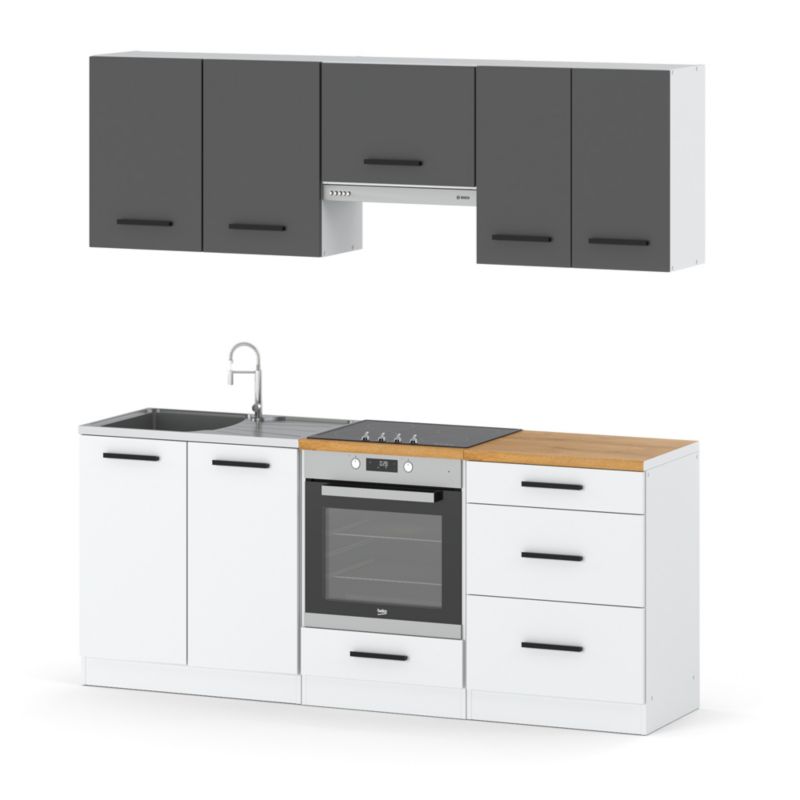 Zestaw Kuchenny Hurtownia-Mebli Z Blatem Kuchnia Mini Mokka Full 200cm Biały Mat Szary Mat/Biały Mat 200x47x145 cm 1szt.