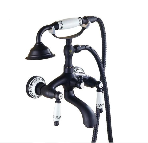 Bateria wannowa Lauferi FRANGO mosiężna ścienna czarna retro 1 szt.