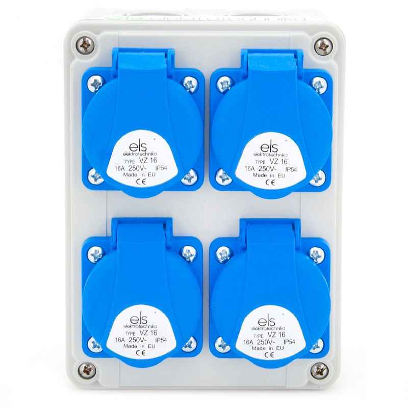 Rozdzielnica natynkowa, jednofazowa ELS Elektrotechnika N400 4x230V IP54 gniazda VZ16 16A, obudowa IP67, montaż ścienny, 1 szt.