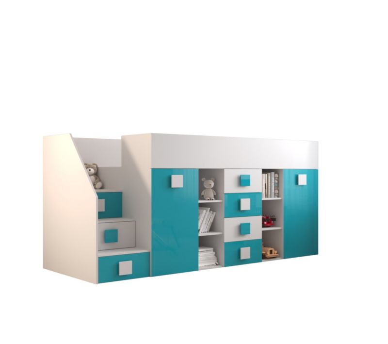 Łóżko piętrowe Antresola Abiks TOLEDO 3 L biały + turkusowy 1 szt.
