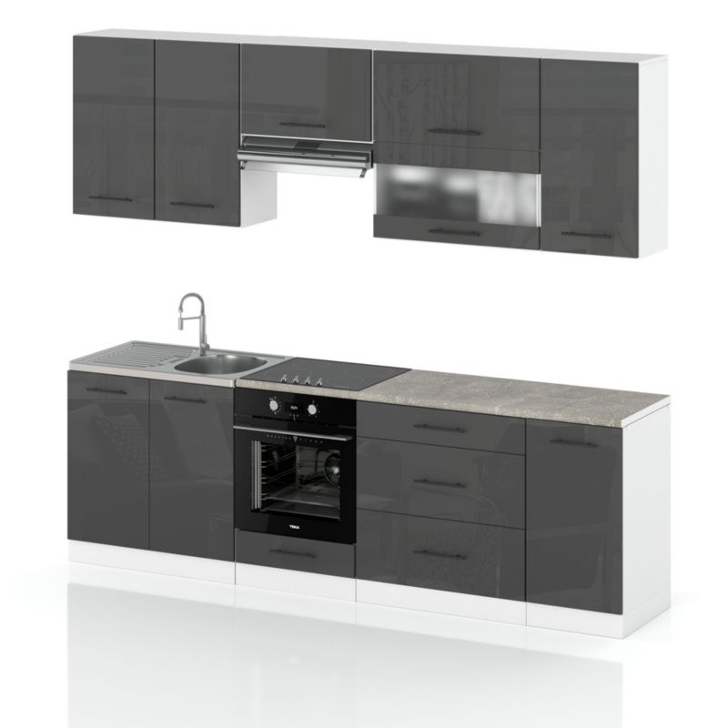 Zestaw Kuchenny Hurtownia-Mebli Z Blatem Kuchnia Marocco 260cm Biały Mat Szary Połysk 260x52x157 cm 1szt.