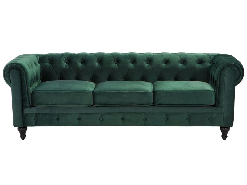 Sofa 3-osobowa welurowa zielona Chesterfield 1 szt.