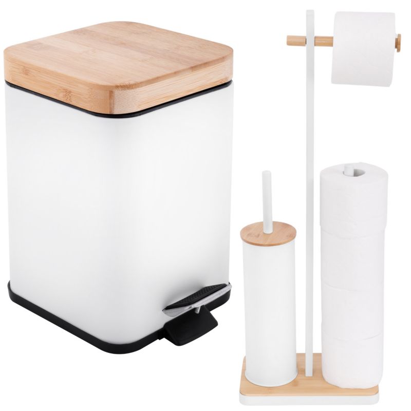 Zestaw Łazienkowy SIDO YAMI - Yoka Home Stojak z uchwytem na Papier toaletowy Szczotka do WC Kosz na śmieci 3L - 1 1 szt.