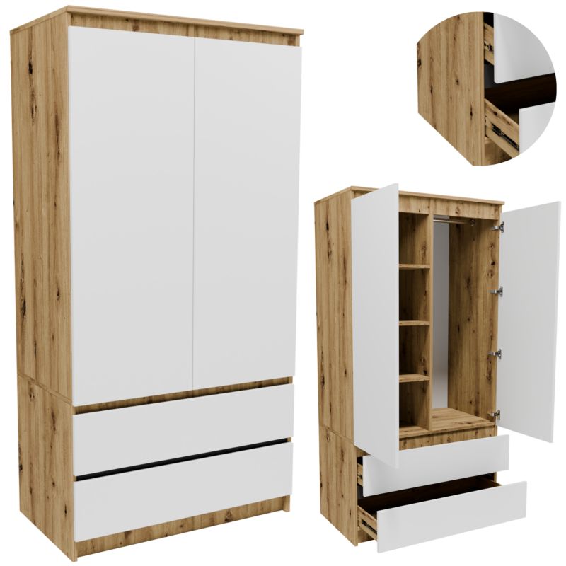 Szafa Matkam S902D2SZABI garderoba 90cm dąb artisan-biały 1 szt.