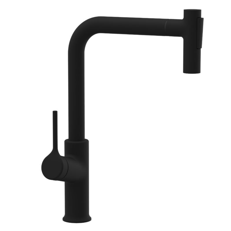 Bateria kuchenna Invena Feres z 2-funkcyjną wyciąganą wylewką typu L czarna 1 szt.