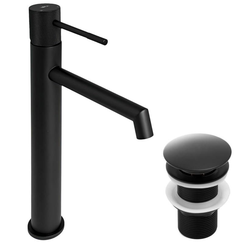 Zestaw bateria MERI Yoka Home umywalkowa stojąca wysoka i korek klik-klak czarny loft- 1 szt.