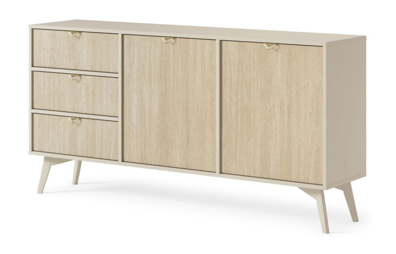 Komoda dwudrzwiowa z szufladami Bettso Firr 158 cm beż piaskowy jodełka skandi 1szt.